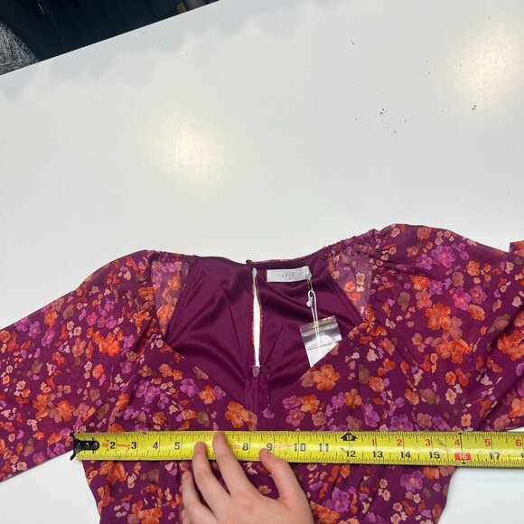 NWT Floral Purple Snitched Bubble Sleeve Mini Dress - Picture 5 of 6